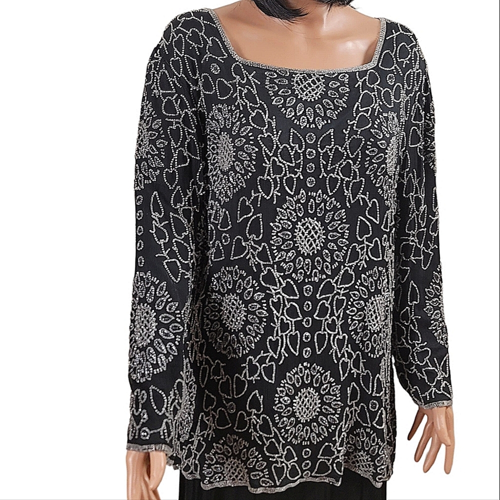 Elegant Vintage Jakelin Designs Black Beaded Top.    sz XL